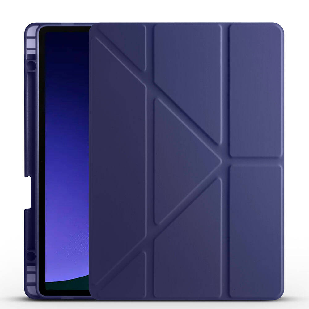 Galaxy Tab S10 Lite Kılıf Zore Tri Folding Kalem Bölmeli Standlı Kılıf Lacivert