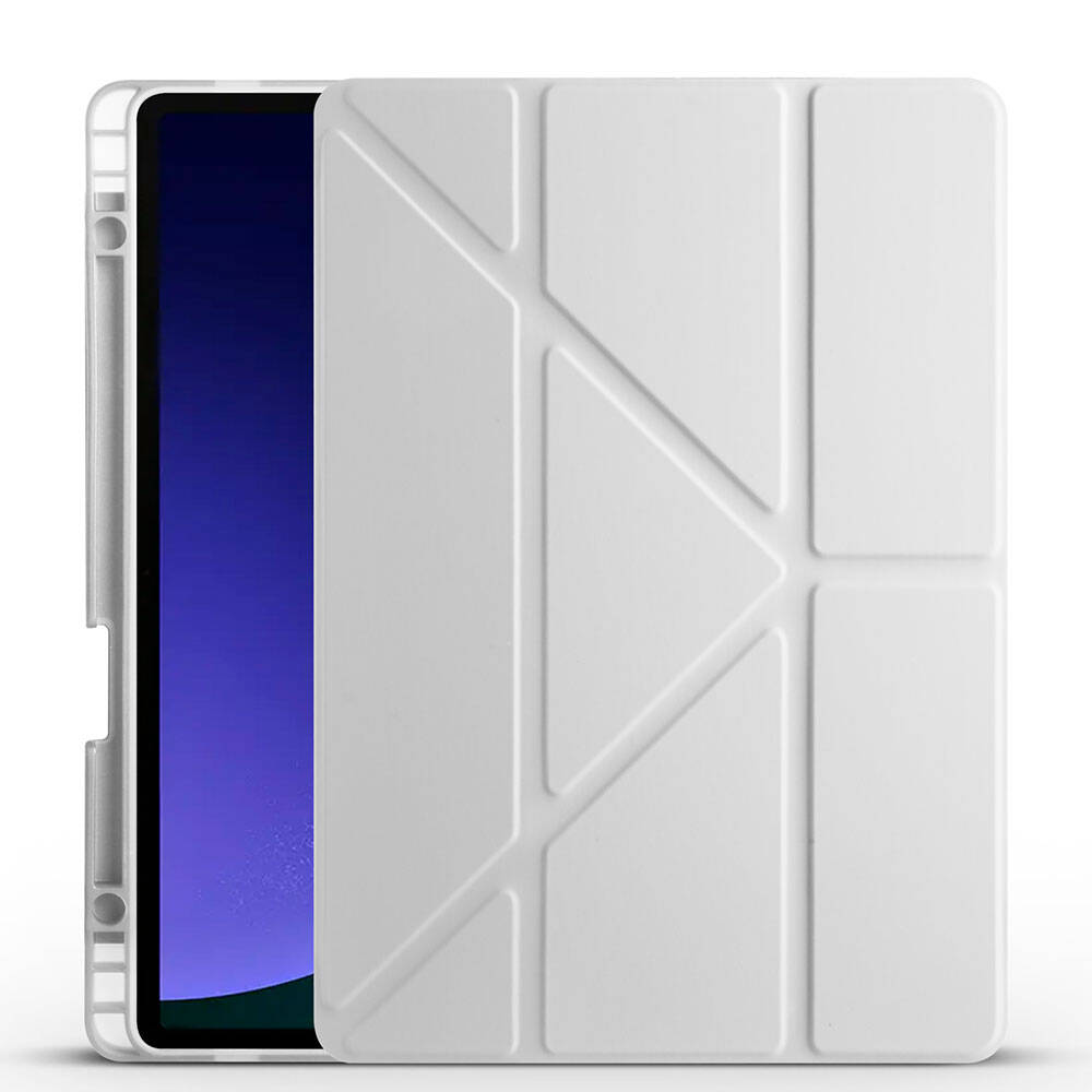 Galaxy Tab S10 Lite Kılıf Zore Tri Folding Kalem Bölmeli Standlı Kılıf Gri