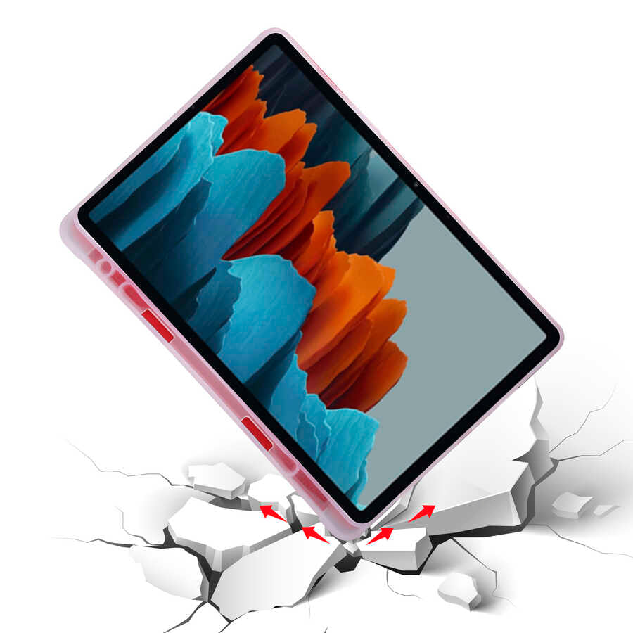 Galaxy Tab S7 Plus T970 Kılıf Zore Tri Folding Kalem Bölmeli Standlı Kılıf Rose Gold