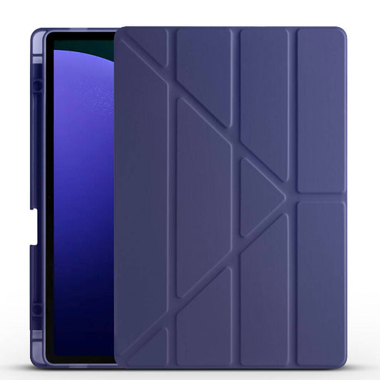 Galaxy Tab S9 FE Plus Kılıf Zore Tri Folding Kalem Bölmeli Standlı Kılıf Lacivert