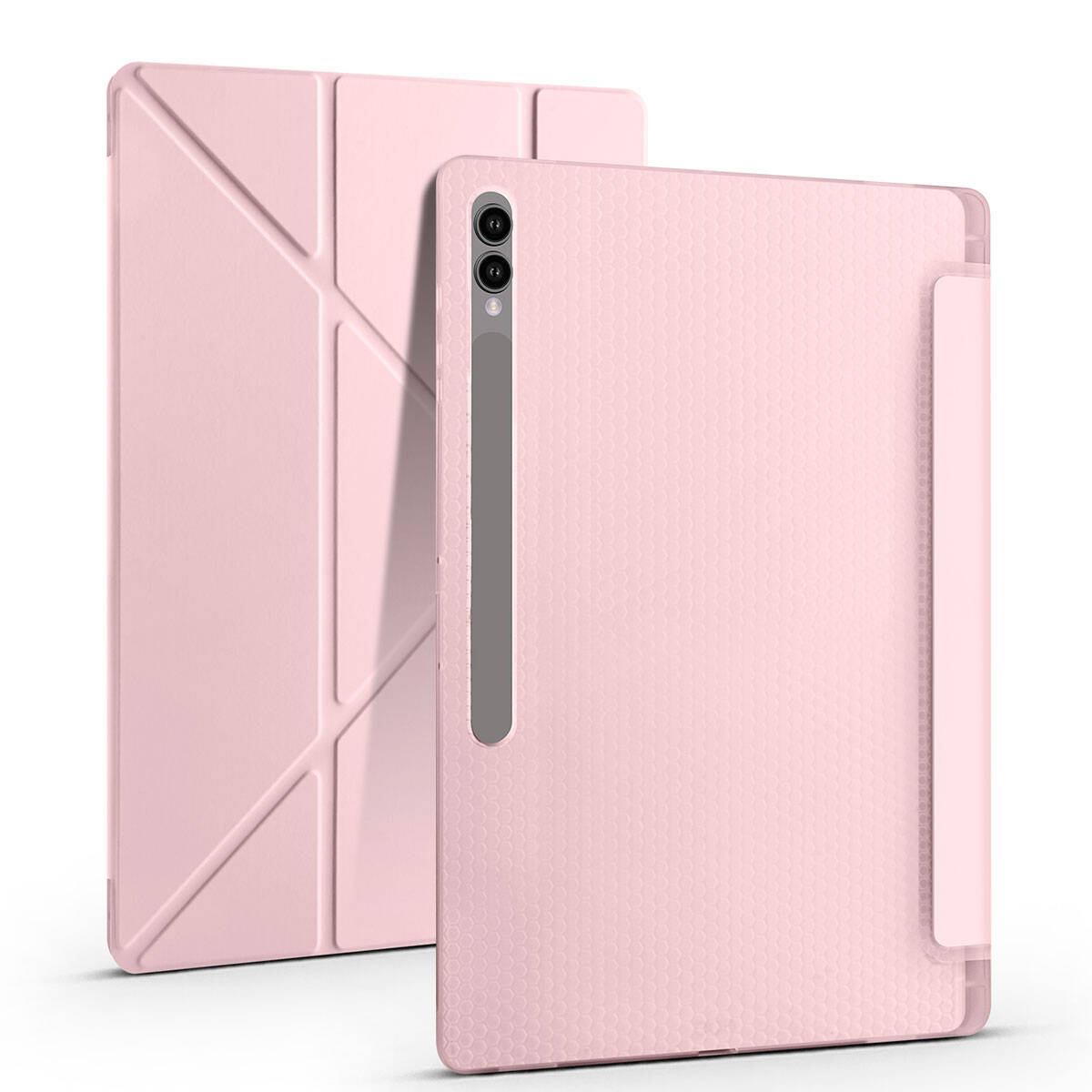 Galaxy Tab S9 Ultra Kılıf Zore Tri Folding Kalem Bölmeli Standlı Kılıf Rose Gold