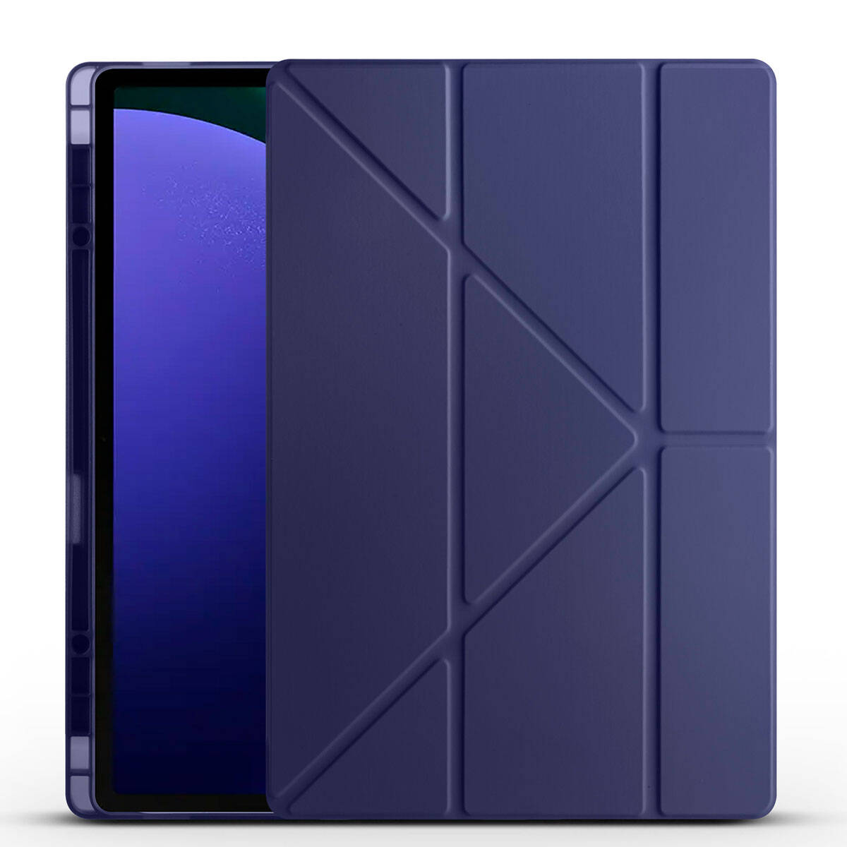 Galaxy Tab S9 Ultra Kılıf Zore Tri Folding Kalem Bölmeli Standlı Kılıf Lacivert