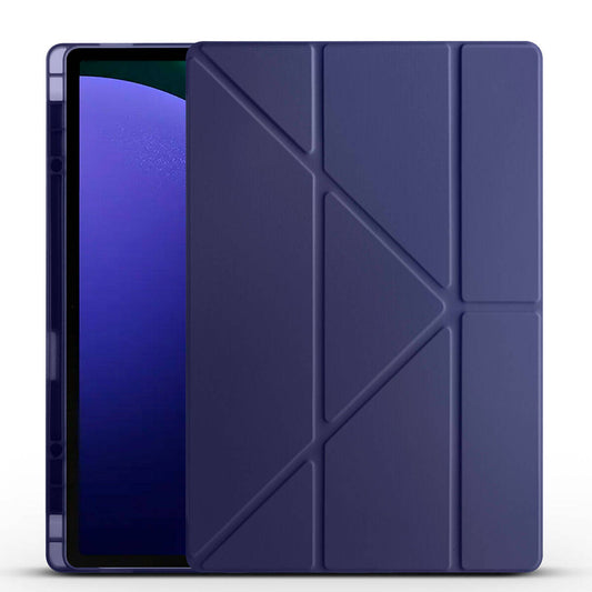Galaxy Tab S9 Ultra Kılıf Zore Tri Folding Kalem Bölmeli Standlı Kılıf Lacivert