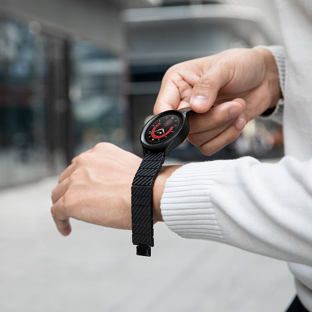 Galaxy Watch 6 40mm Karbon Fiber Pitaka Modern Serisi Black-Grey Twill Kordon Siyah-Gri