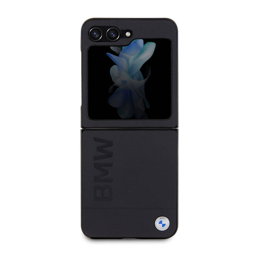 Galaxy Z Flip 5 Kılıf BMW Orjinal Lisanslı Sıcak Damga Logolu Deri Kapak Siyah