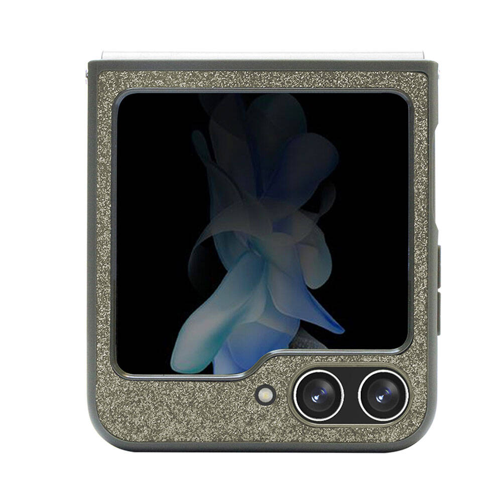 Galaxy Z Flip 5 Kılıf Guess Orjinal Lisanslı Yazı Logolu Glitter Flakes Kapak Haki