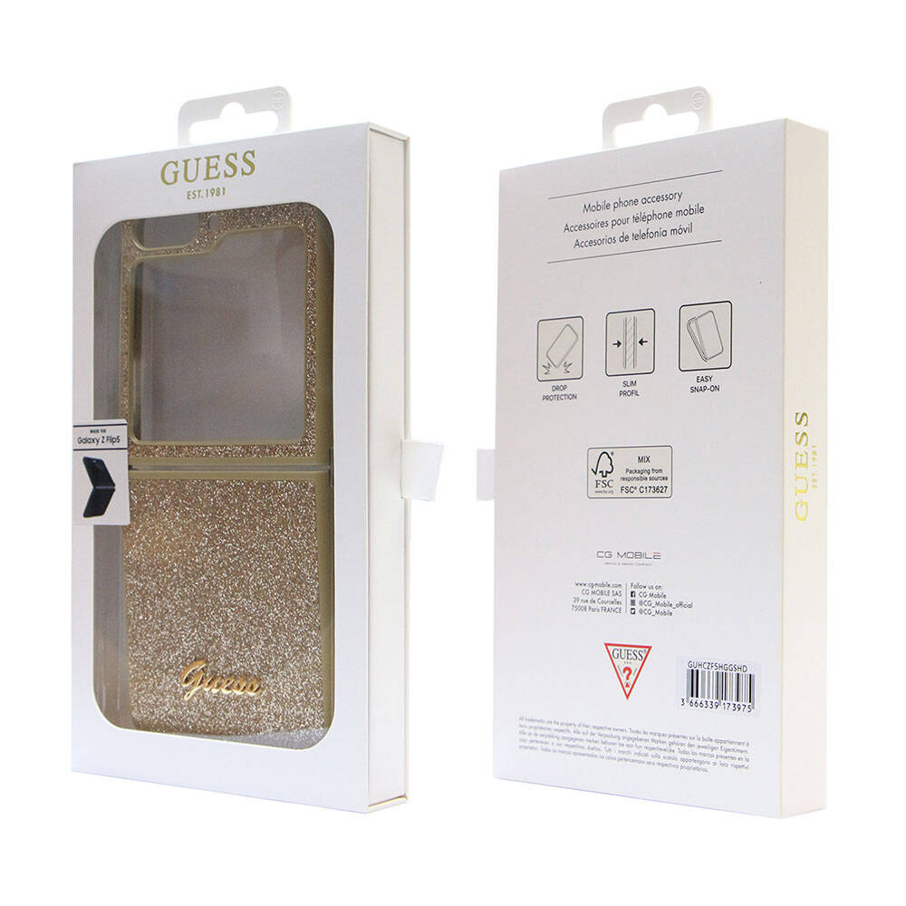 Galaxy Z Flip 5 Kılıf Guess Orjinal Lisanslı Yazı Logolu Glitter Script Kapak Siyah
