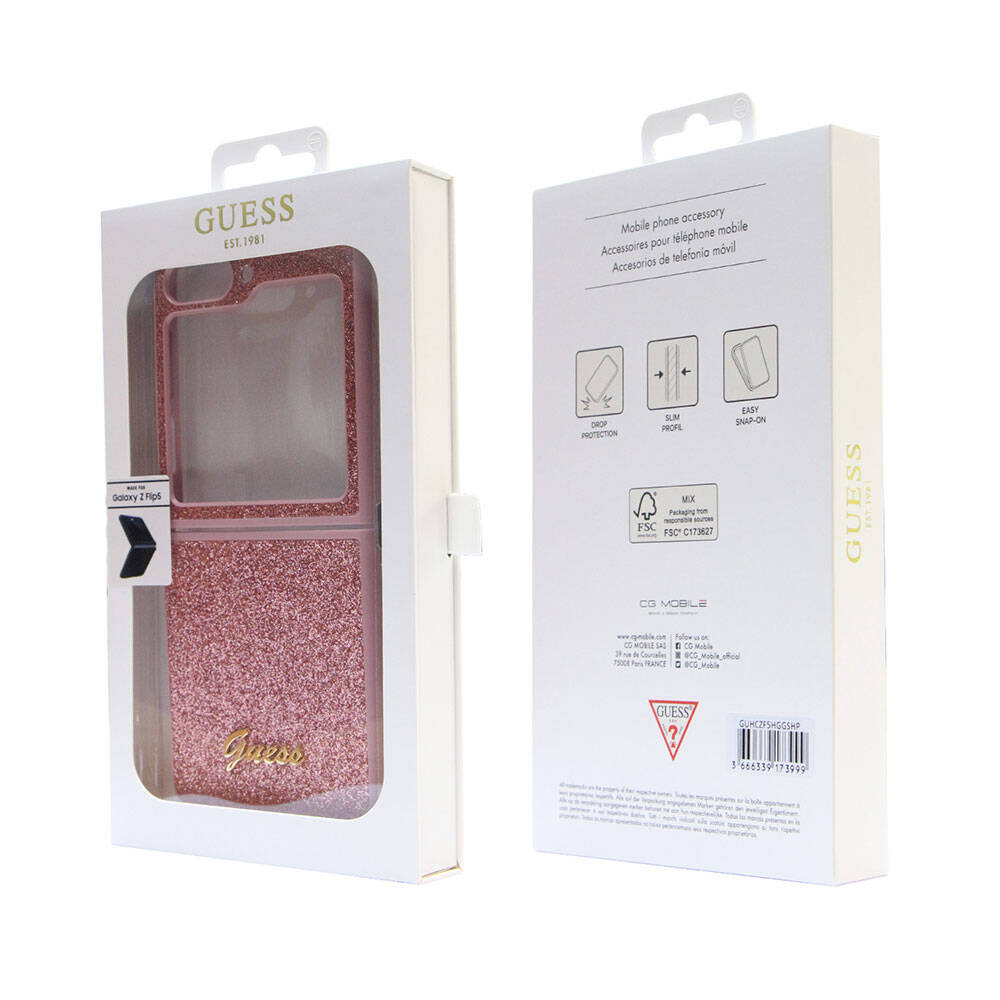 Galaxy Z Flip 5 Kılıf Guess Orjinal Lisanslı Yazı Logolu Glitter Script Kapak Siyah