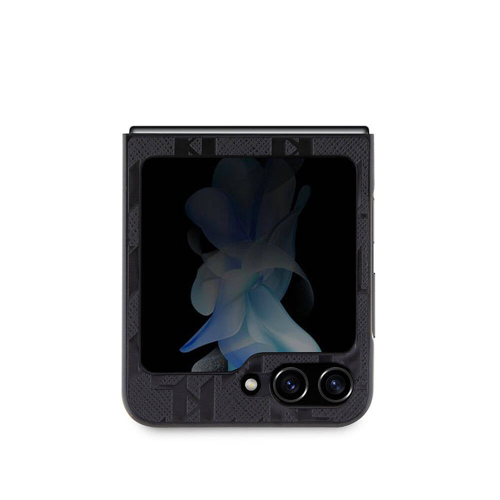 Galaxy Z Flip 5 Kılıf Karl Lagerfeld Orjinal Lisanslı KL Desenli Choupette İkonik Saffiano Kapak Siyah