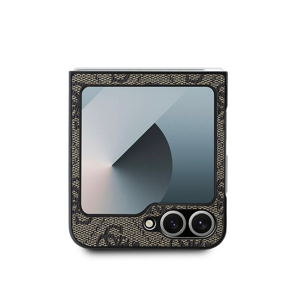 Galaxy Z Flip 6 Kılıf Guess Orjinal Lisanslı Leather Metal Logo Kapak Siyah