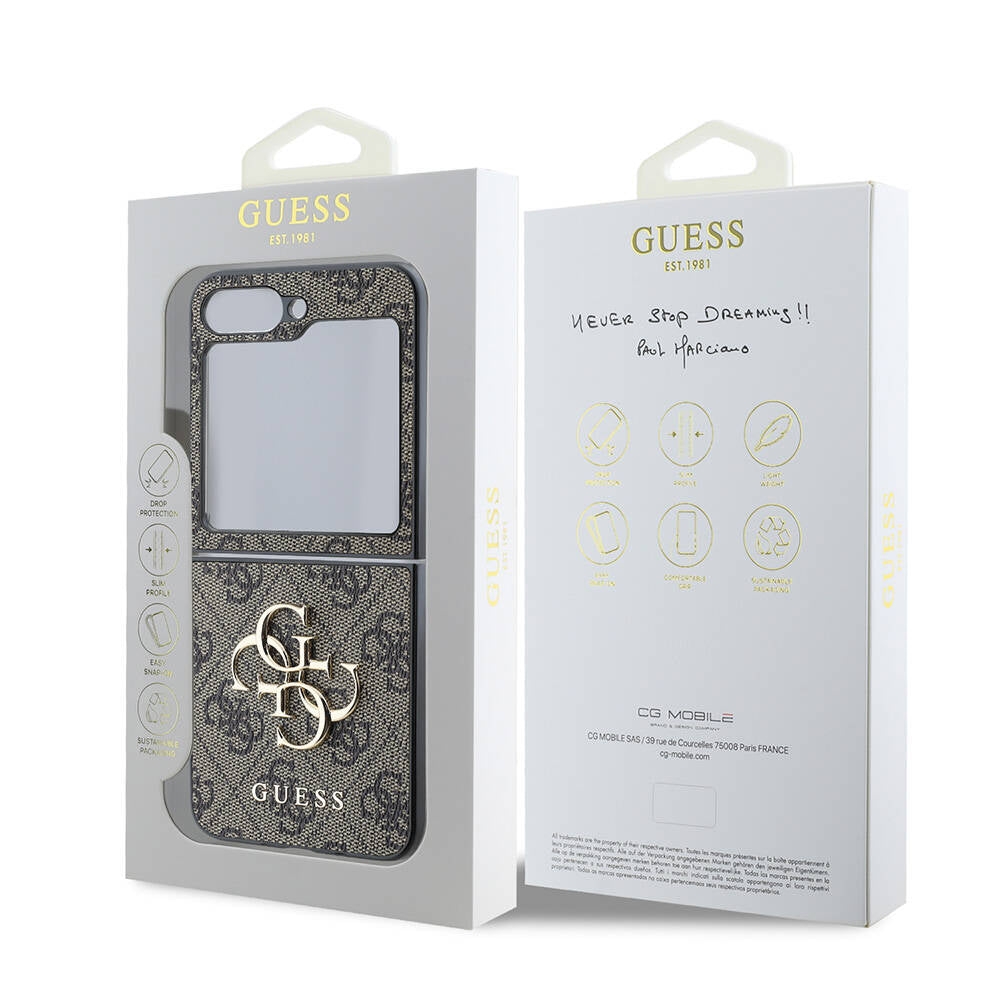 Galaxy Z Flip 6 Kılıf Guess Orjinal Lisanslı Leather Metal Logo Kapak Pembe