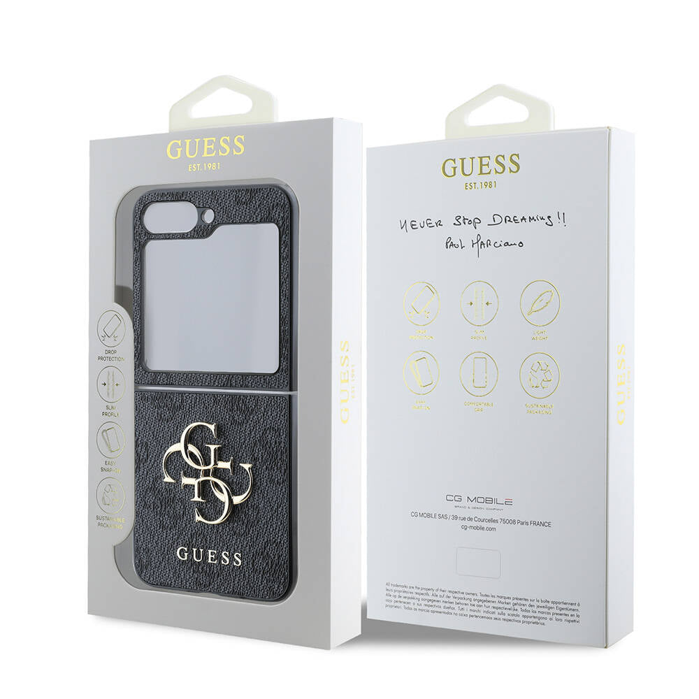 Galaxy Z Flip 6 Kılıf Guess Orjinal Lisanslı Leather Metal Logo Kapak Siyah