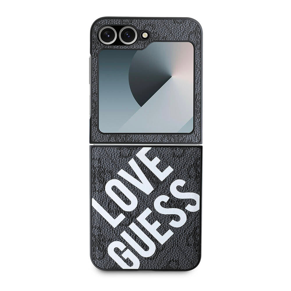 Galaxy Z Flip 6 Kılıf Guess Orjinal Lisanslı Magsafe Şarj Özellikli Love Guess Printing Kapak Siyah
