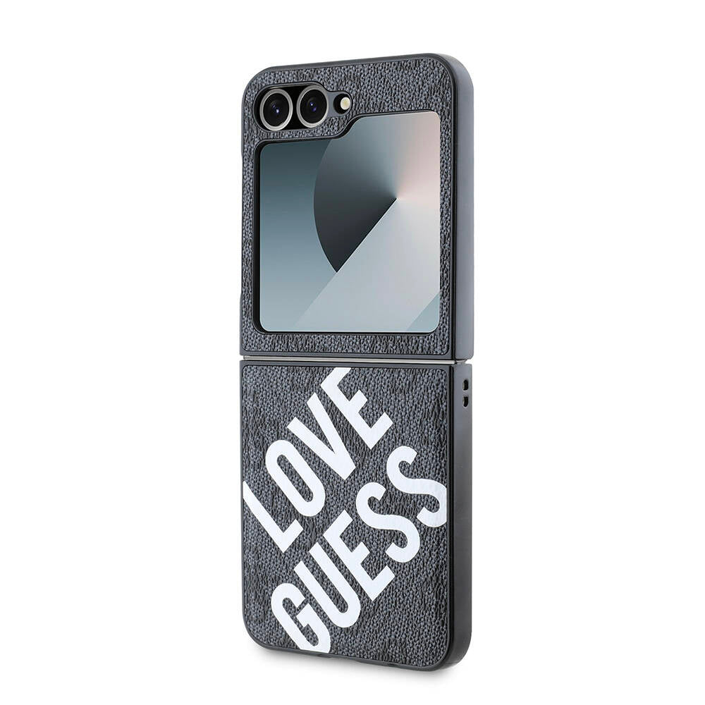 Galaxy Z Flip 6 Kılıf Guess Orjinal Lisanslı Magsafe Şarj Özellikli Love Guess Printing Kapak Siyah