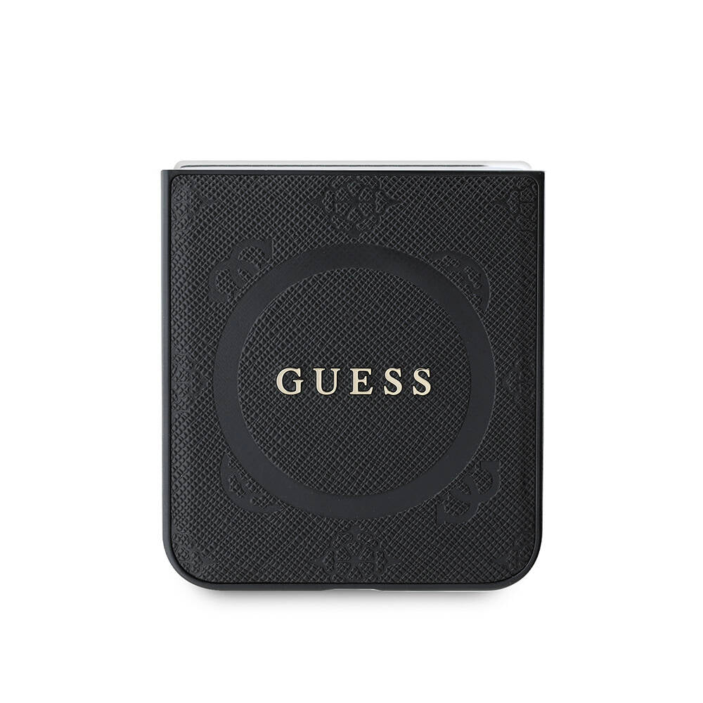 Galaxy Z Flip 6 Kılıf Guess Orjinal Lisanslı Magsafe Şarj Özellikli Saffiano Metal Logo Kapak Siyah