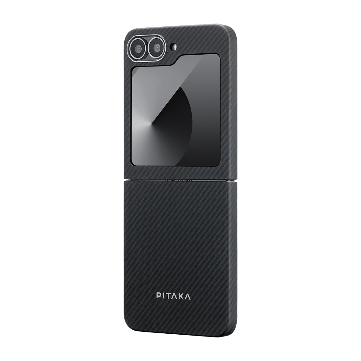 Galaxy Z Flip 6 Kılıf Magsafe Şarj Özellikli 600D Aramid Fiber Pitaka Ultra-Slim Classic Serisi Black-Grey Twill Kapak Siyah-Gri