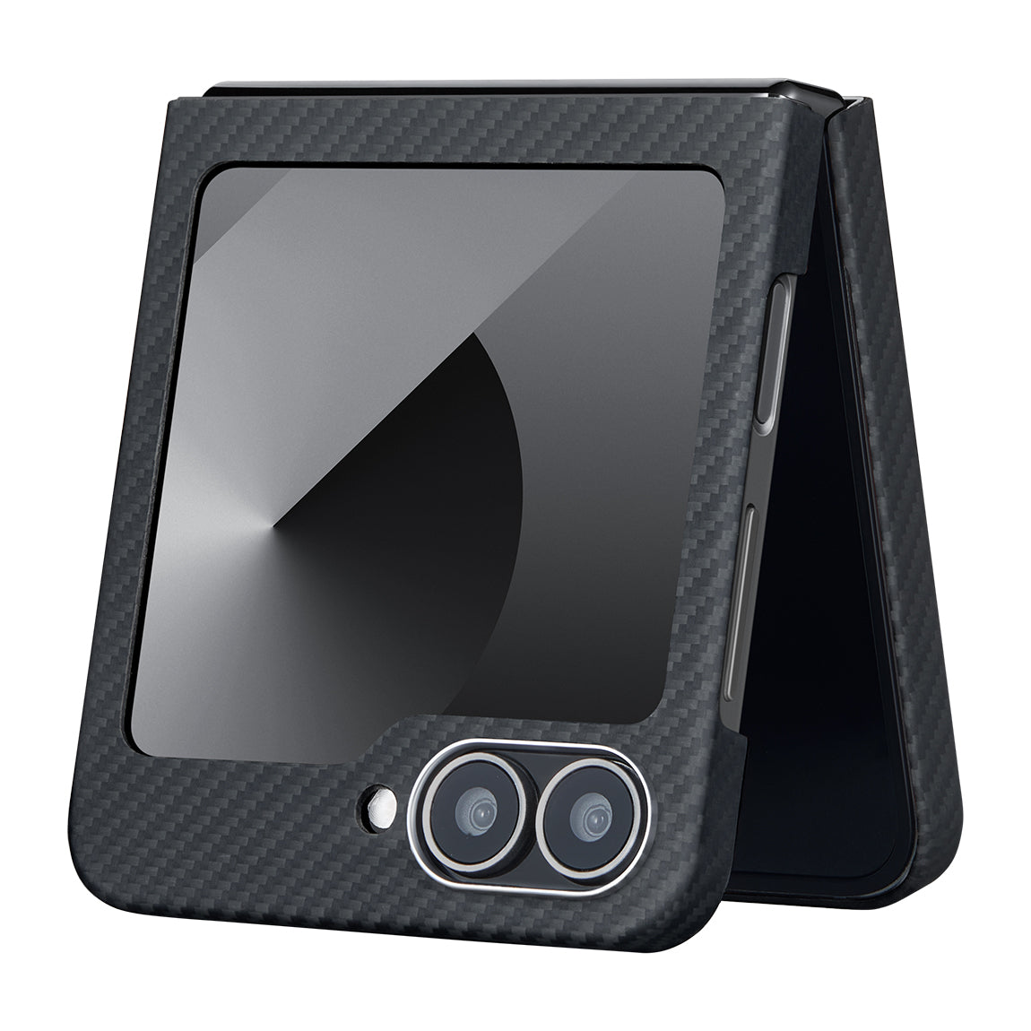 Galaxy Z Flip 6 Kılıf Magsafe Şarj Özellikli 600D Aramid Fiber Pitaka Ultra-Slim Classic Serisi Black-Grey Twill Kapak Siyah-Gri