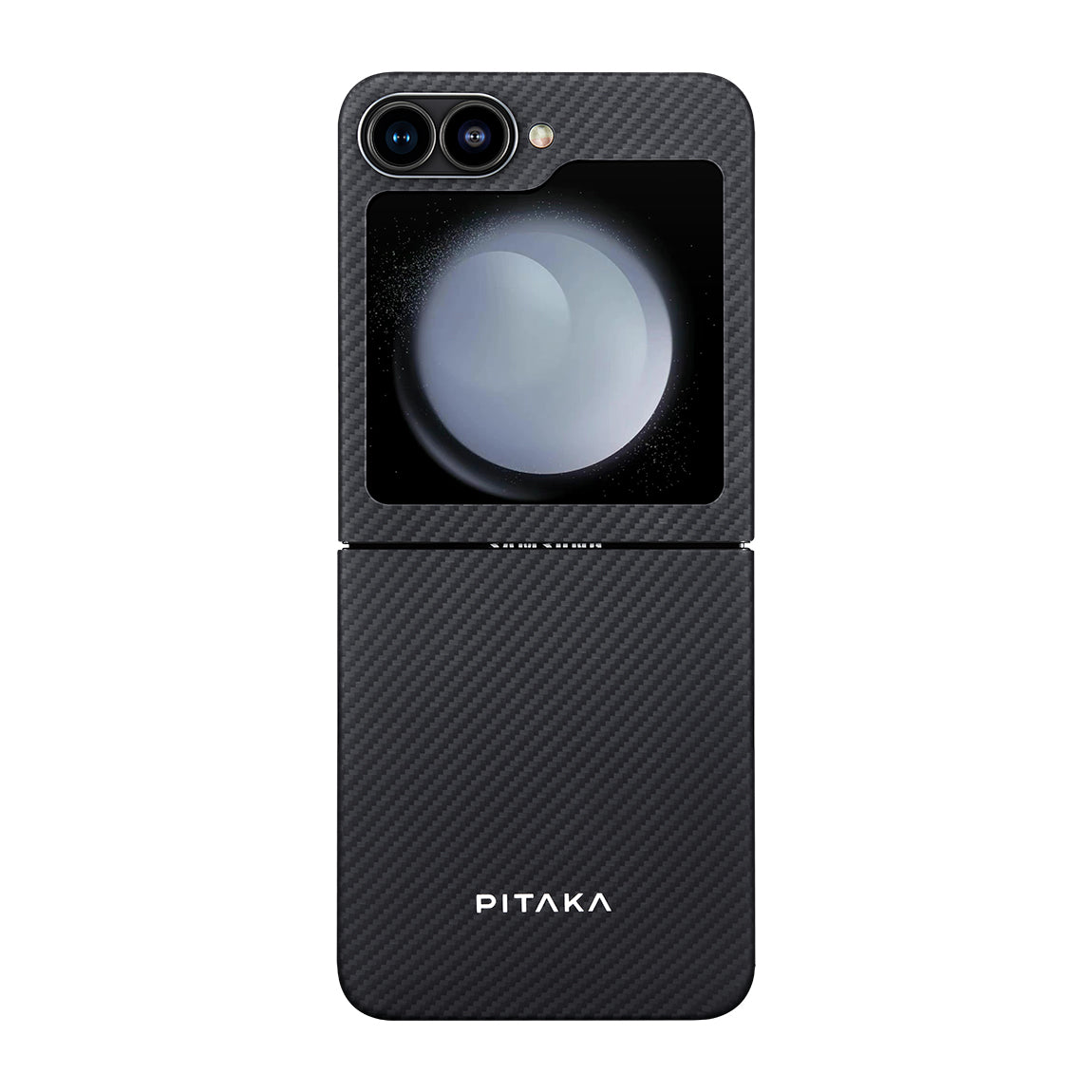 Galaxy Z Flip 6 Kılıf Magsafe Şarj Özellikli 600D Aramid Fiber Pitaka Ultra-Slim Classic Serisi Black-Grey Twill Kapak Siyah-Gri