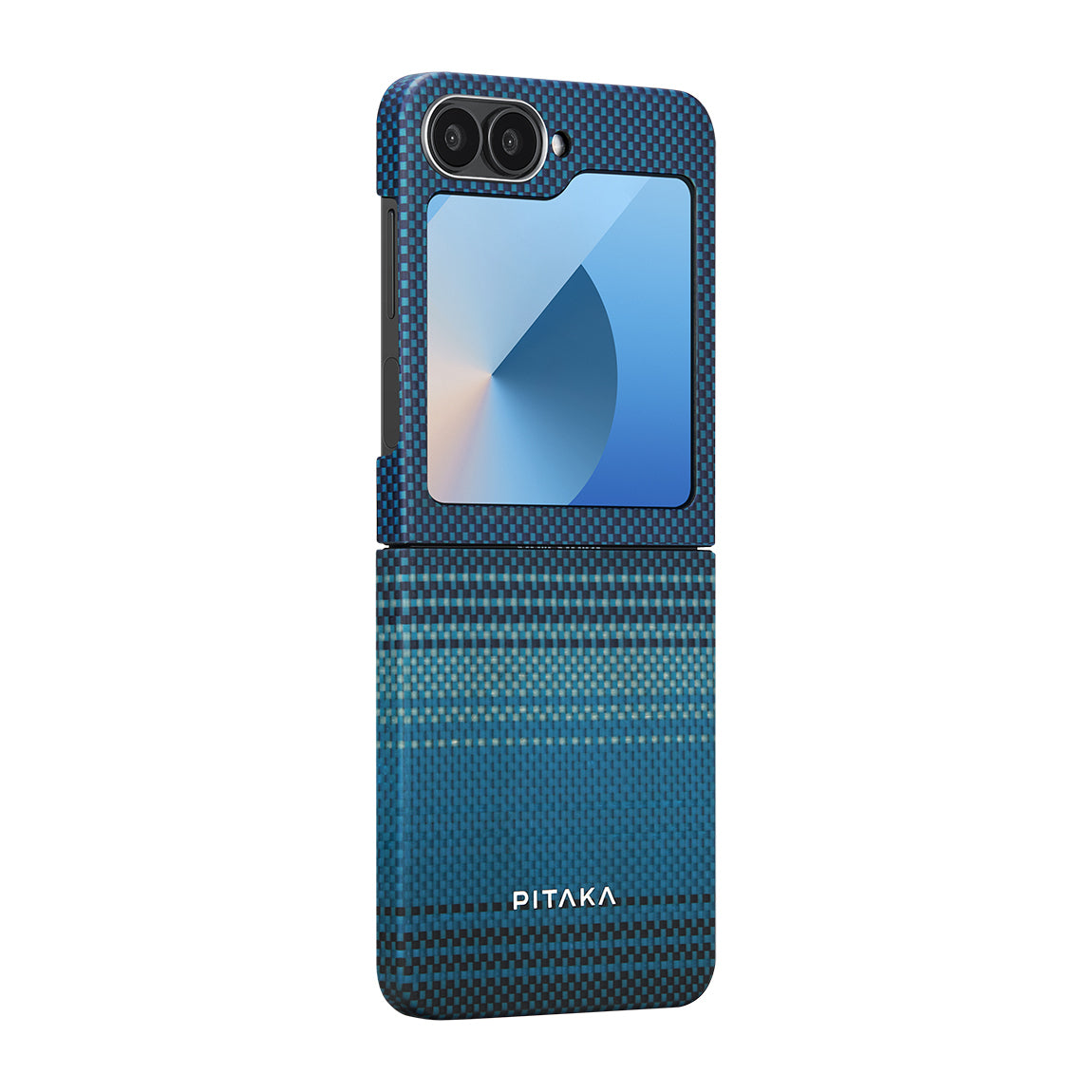 Galaxy Z Flip 6 Kılıf Magsafe Şarj Özellikli Aramid Fiber Pitaka Tactile Woven Sunset-Moonrise Serisi Moonrise Kapak Mavi