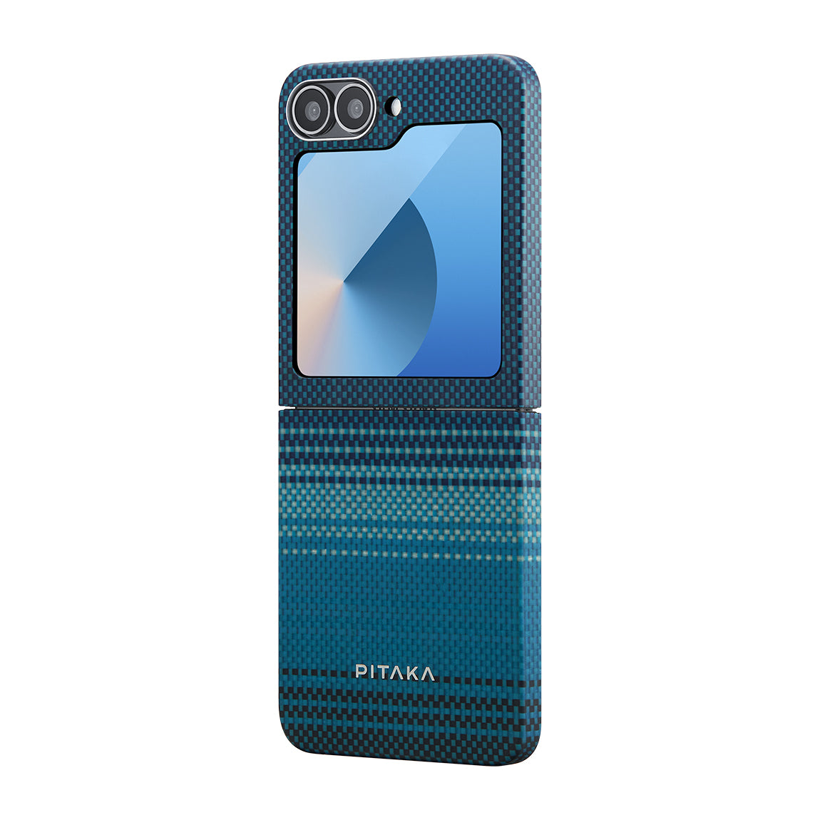 Galaxy Z Flip 6 Kılıf Magsafe Şarj Özellikli Aramid Fiber Pitaka Tactile Woven Sunset-Moonrise Serisi Moonrise Kapak Mavi