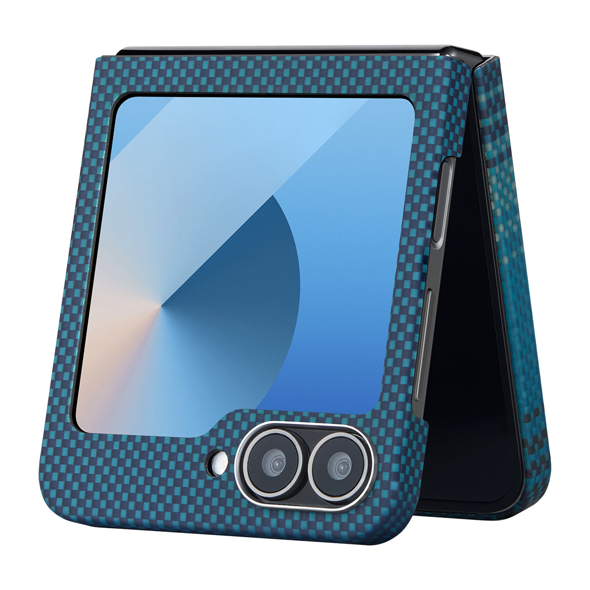 Galaxy Z Flip 6 Kılıf Magsafe Şarj Özellikli Aramid Fiber Pitaka Tactile Woven Sunset-Moonrise Serisi Moonrise Kapak Mavi