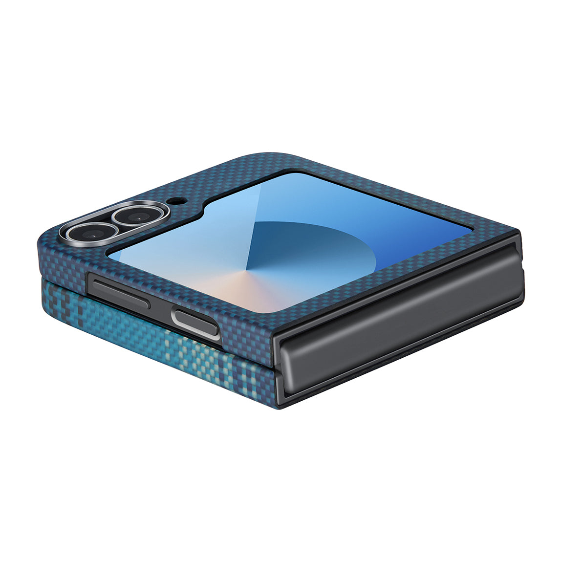 Galaxy Z Flip 6 Kılıf Magsafe Şarj Özellikli Aramid Fiber Pitaka Tactile Woven Sunset-Moonrise Serisi Moonrise Kapak Mavi