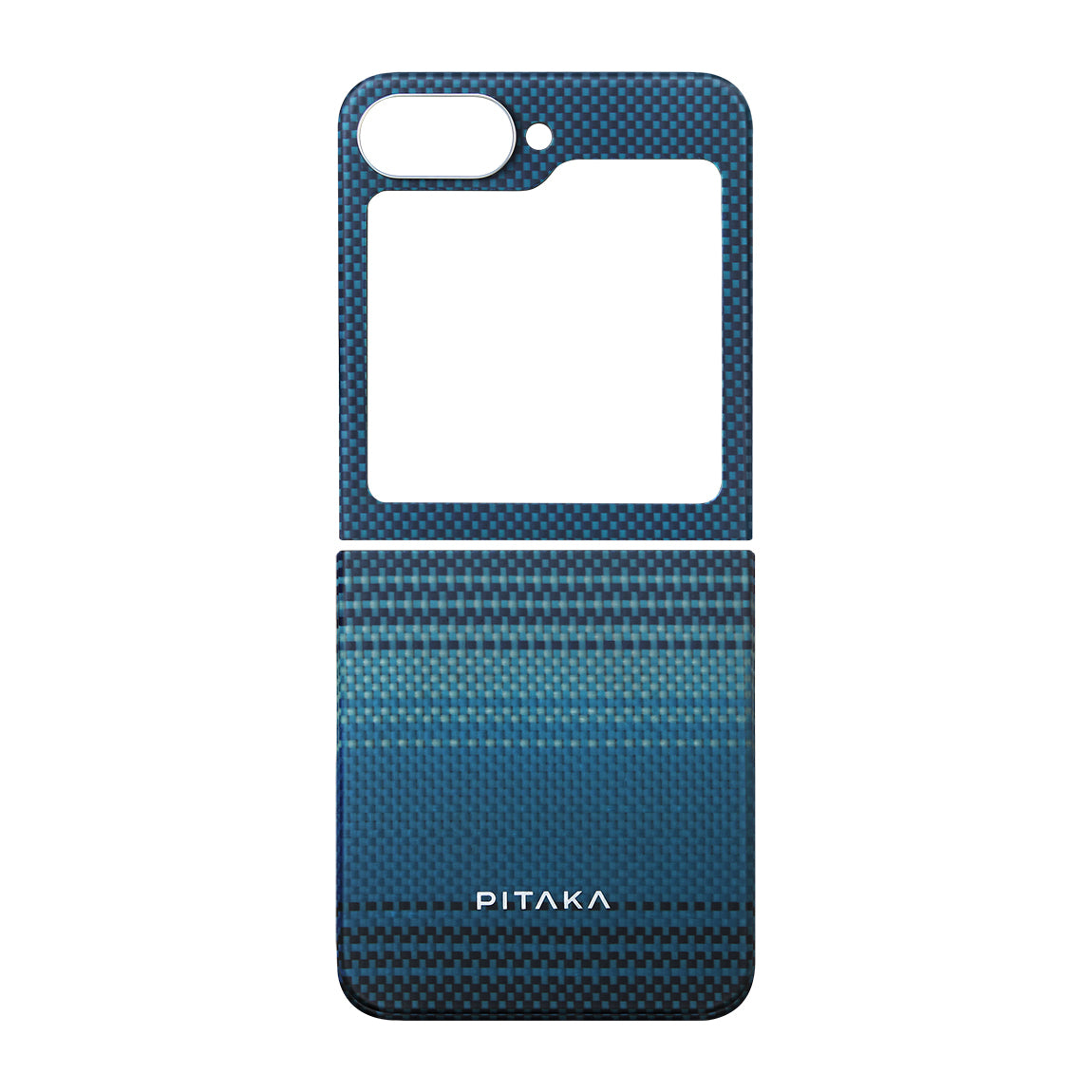 Galaxy Z Flip 6 Kılıf Magsafe Şarj Özellikli Aramid Fiber Pitaka Tactile Woven Sunset-Moonrise Serisi Moonrise Kapak Mavi