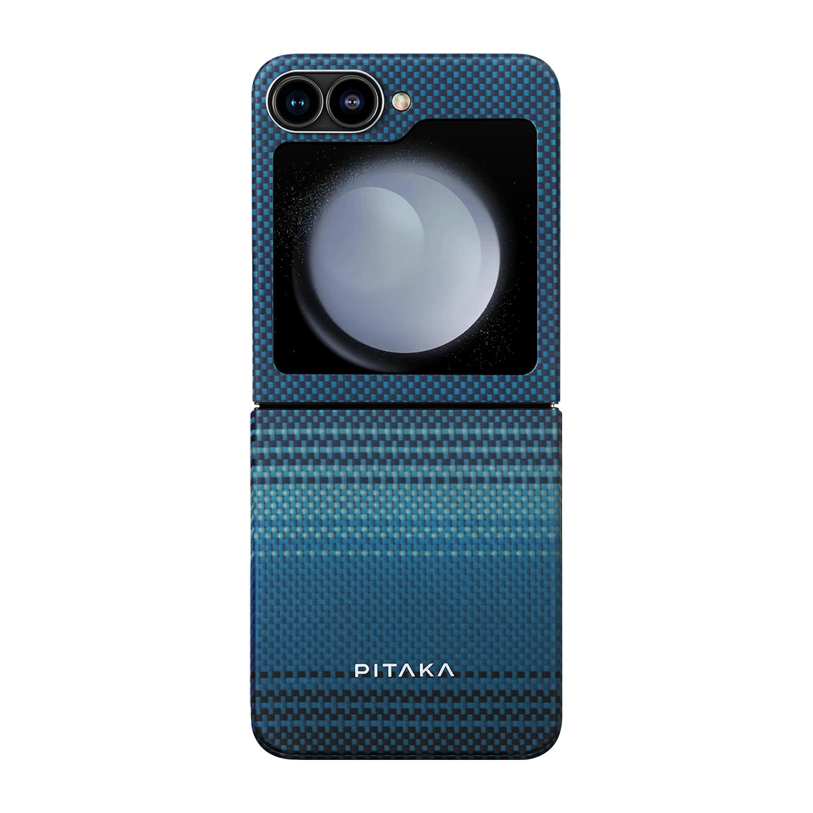 Galaxy Z Flip 6 Kılıf Magsafe Şarj Özellikli Aramid Fiber Pitaka Tactile Woven Sunset-Moonrise Serisi Moonrise Kapak Mavi