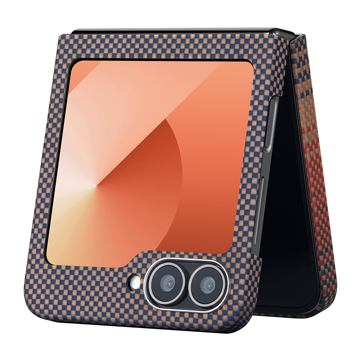 Galaxy Z Flip 6 Kılıf Magsafe Şarj Özellikli Aramid Fiber Pitaka Tactile Woven Sunset-Moonrise Serisi Sunset Kapak Kahverengi