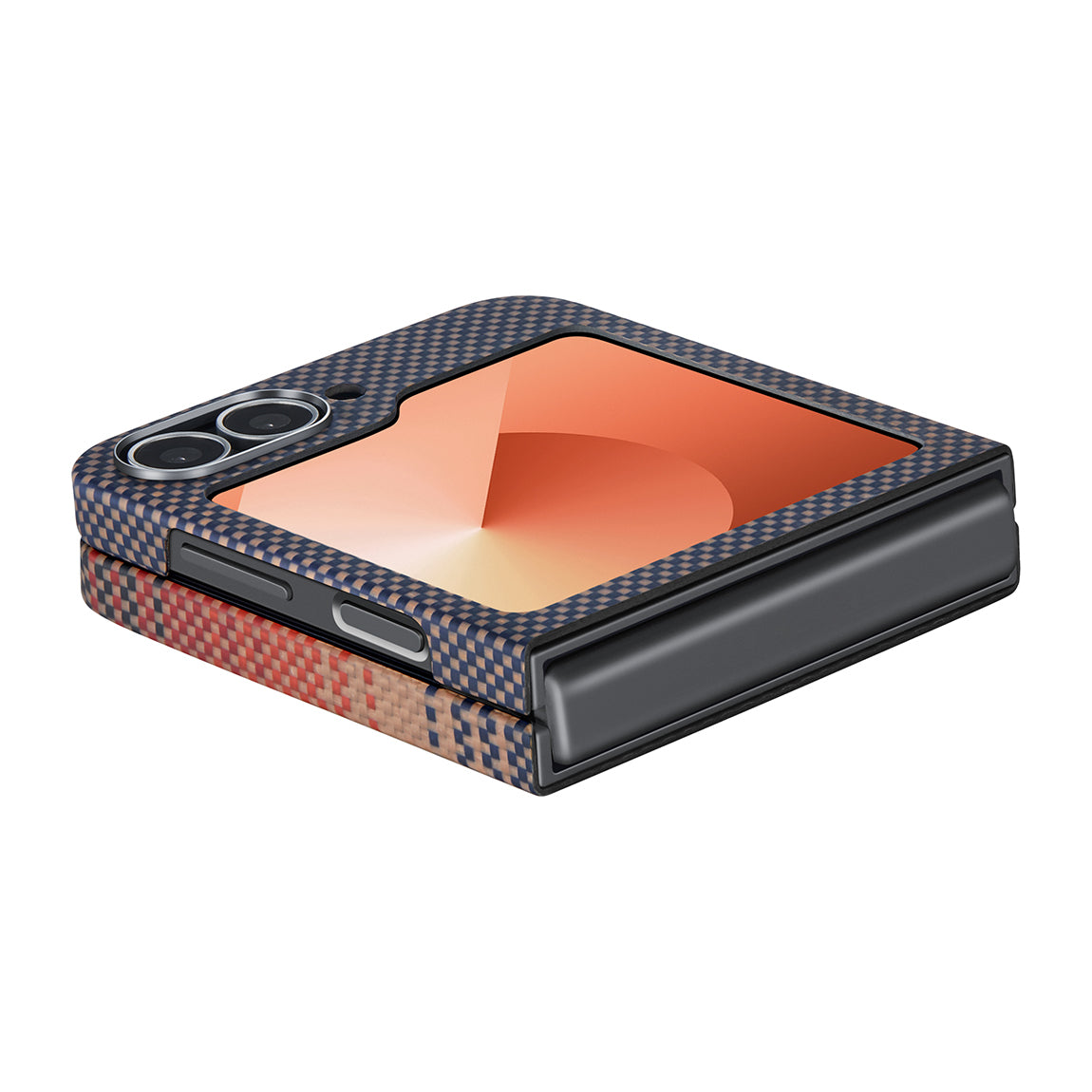 Galaxy Z Flip 6 Kılıf Magsafe Şarj Özellikli Aramid Fiber Pitaka Tactile Woven Sunset-Moonrise Serisi Sunset Kapak Kahverengi