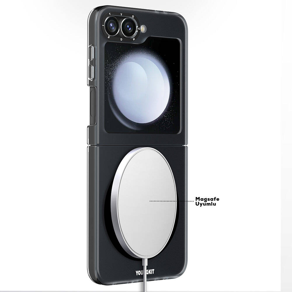 Galaxy Z Flip 6 Kılıf Magsafe Şarj Özellikli Youngkit Hidden Sand Serisi Kapak Beyaz