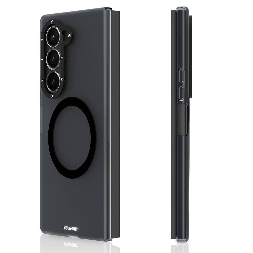Galaxy Z Fold 6 Kılıf Magsafe Şarj Özellikli Youngkit Hidden Sand Serisi Kapak Siyah