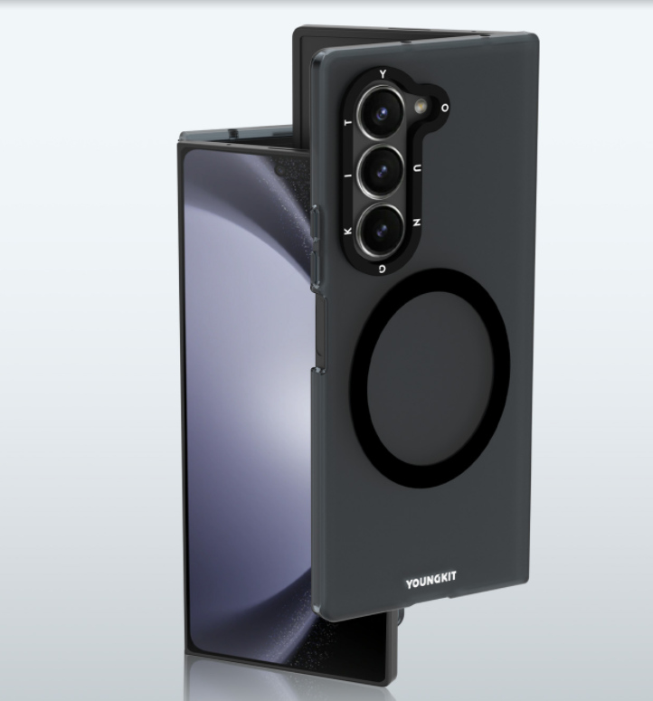 Galaxy Z Fold 6 Kılıf Magsafe Şarj Özellikli Youngkit Hidden Sand Serisi Kapak Siyah