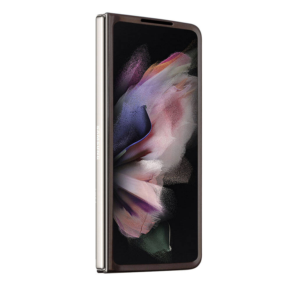 Galaxy Z Fold 5 Kılıf Guess Orjinal Lisanslı PU Deri Taşlı Üçgen Logo 4G Desenli Strass Kapak Kahverengi