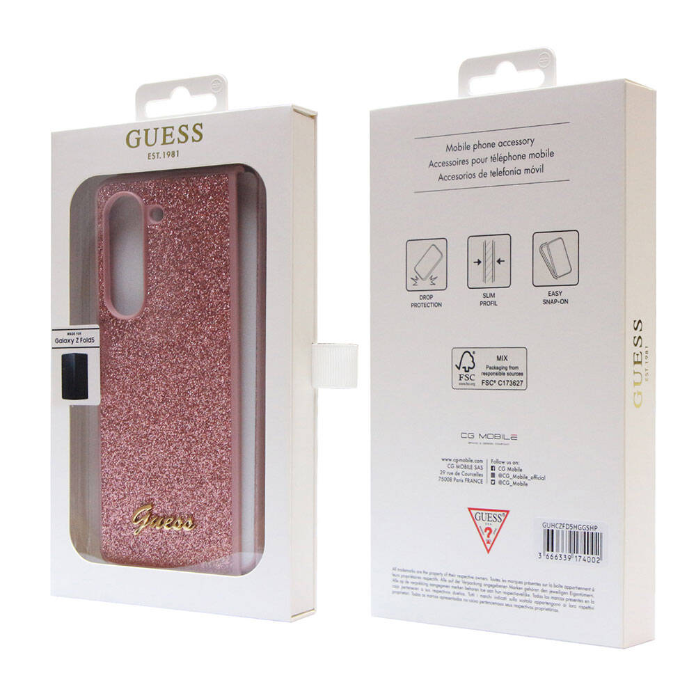 Galaxy Z Fold 5 Kılıf Guess Orjinal Lisanslı Yazı Logolu Glitter Script Kapak Pembe