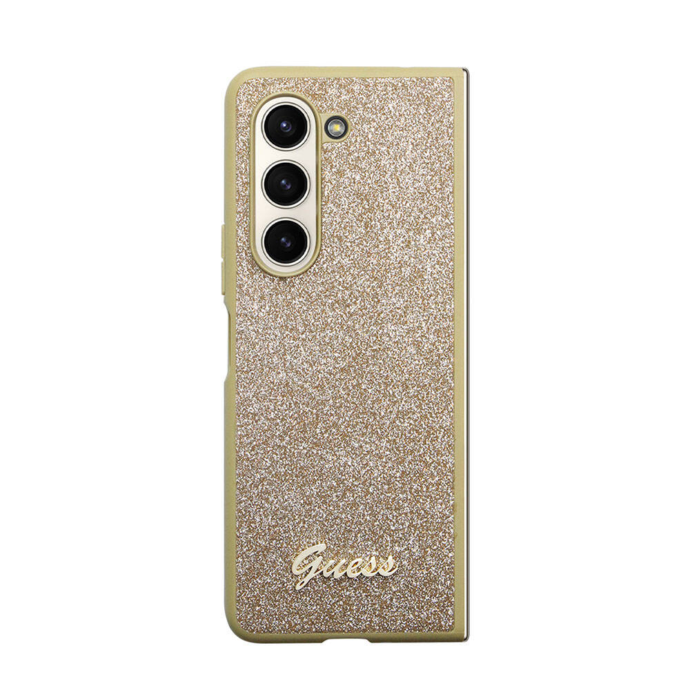 Galaxy Z Fold 5 Kılıf Guess Orjinal Lisanslı Yazı Logolu Glitter Script Kapak Gold