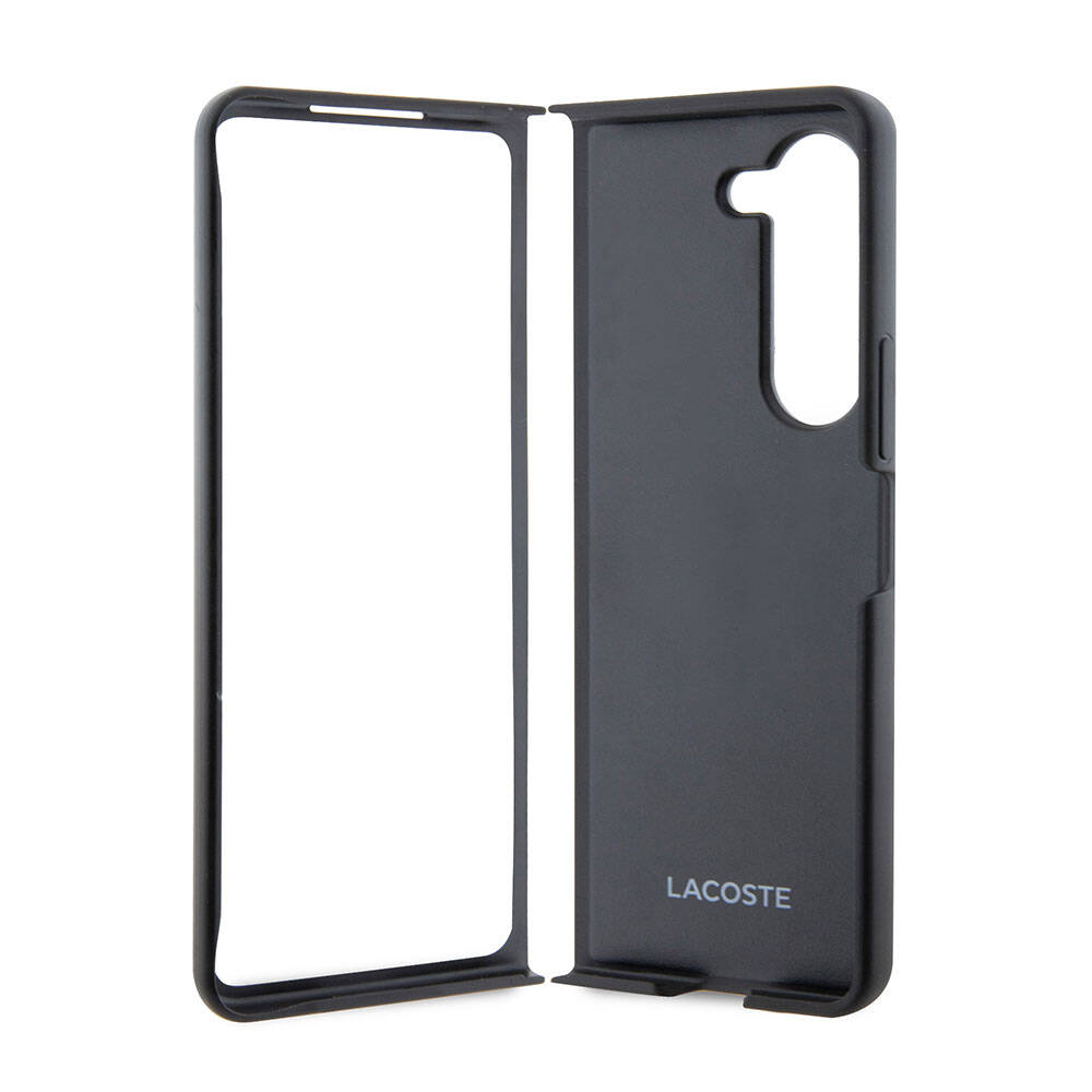 Galaxy Z Fold 5 Kılıf Lacoste Orjinal Lisanslı PU Pike Desenli Arka Yüzey İkonik Timsah Dokuma Logolu Kapak Kırmızı