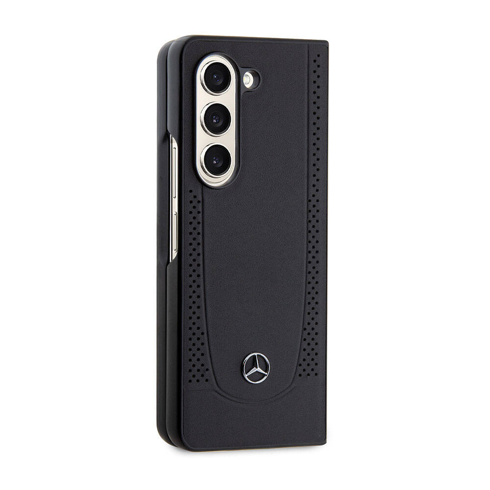 Galaxy Z Fold 5 Kılıf Mercedes Benz Orjinal Lisanslı Metal Yıldız Logolu Urban Deri Kapak Siyah