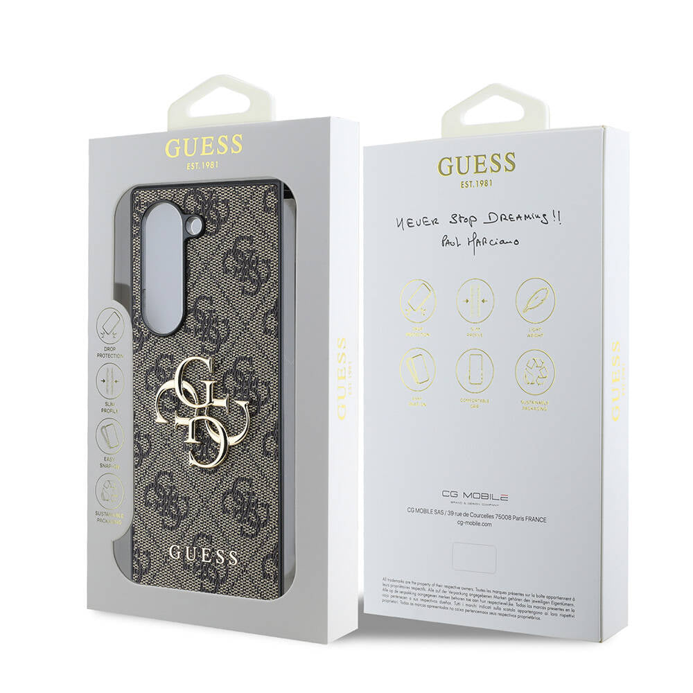 Galaxy Z Fold 6 Kılıf Guess Orjinal Lisanslı Leather Metal Logo Kapak Kahverengi