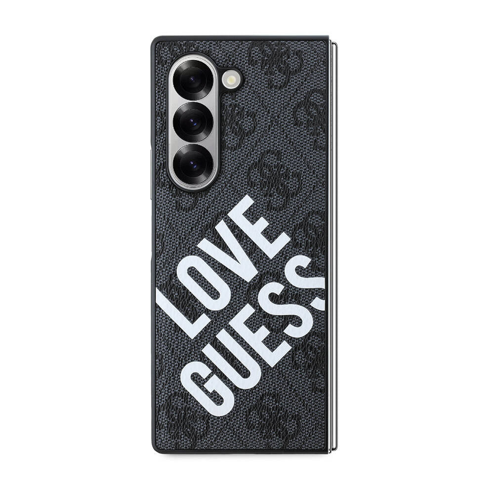 Galaxy Z Fold 6 Kılıf Guess Orjinal Lisanslı Magsafe Şarj Özellikli Love Guess Printing Kapak Siyah