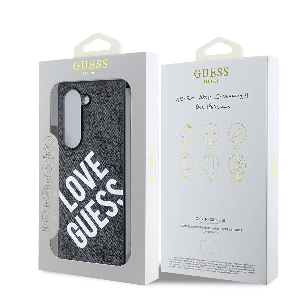 Galaxy Z Fold 6 Kılıf Guess Orjinal Lisanslı Magsafe Şarj Özellikli Love Guess Printing Kapak Siyah