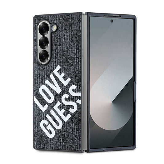 Galaxy Z Fold 6 Kılıf Guess Orjinal Lisanslı Magsafe Şarj Özellikli Love Guess Printing Kapak Siyah