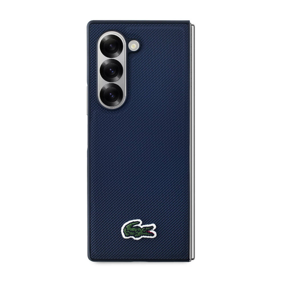 Galaxy Z Fold 6 Kılıf Lacoste Orjinal Lisanslı Magsafe Şarj Özellikli Pike Desenli Arka Yüzey İkonik Timsah Dokuma Logolu Kapak Lacivert