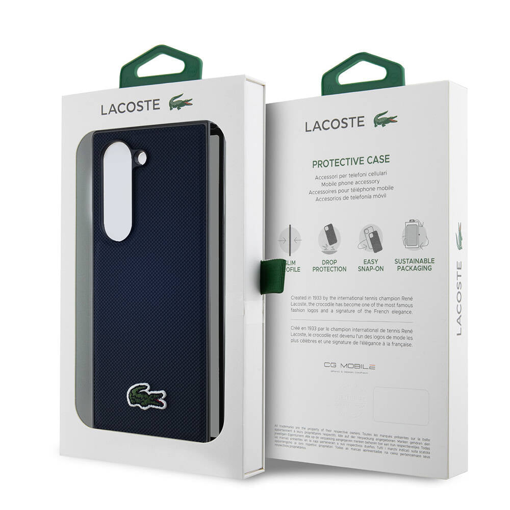 Galaxy Z Fold 6 Kılıf Lacoste Orjinal Lisanslı Magsafe Şarj Özellikli Pike Desenli Arka Yüzey İkonik Timsah Dokuma Logolu Kapak Lacivert