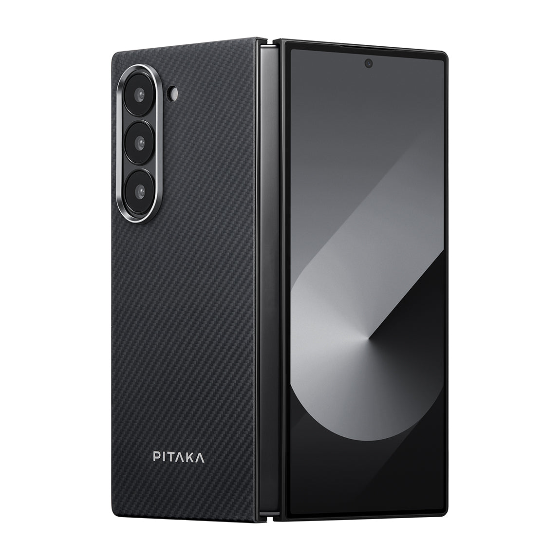 Galaxy Z Fold 6 Kılıf Magsafe Şarj Özellikli 600D Aramid Fiber Pitaka Ultra-Slim Classic Serisi Black-Grey Twill Kapak Siyah-Gri