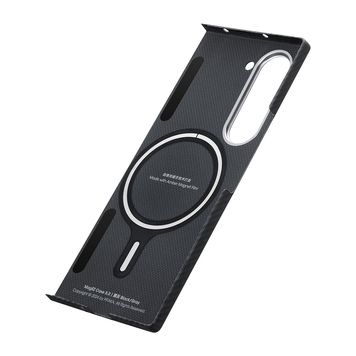 Galaxy Z Fold 6 Kılıf Magsafe Şarj Özellikli 600D Aramid Fiber Pitaka Ultra-Slim Classic Serisi Black-Grey Twill Kapak Siyah-Gri