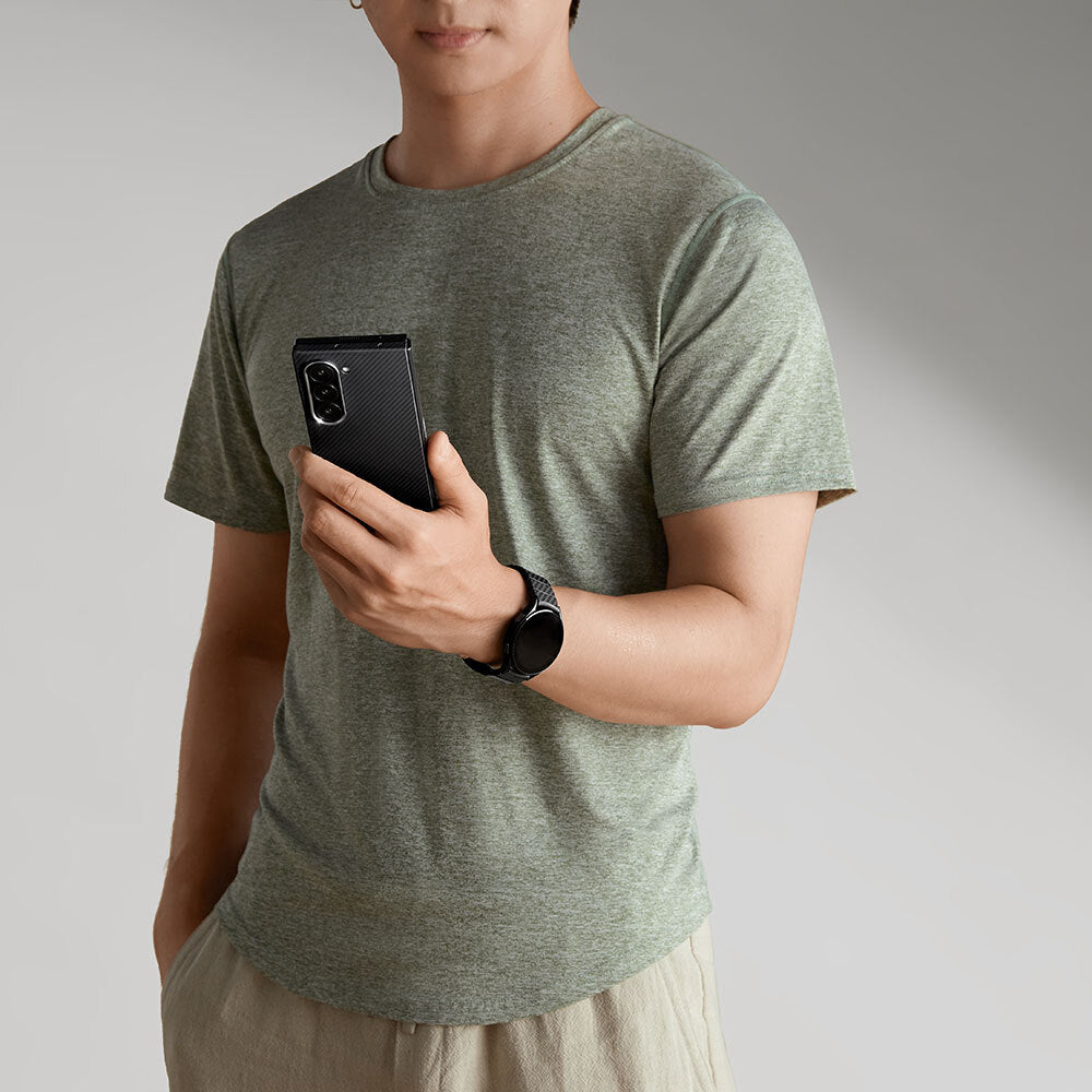 Galaxy Z Fold 6 Kılıf Magsafe Şarj Özellikli 600D Aramid Fiber Pitaka Ultra-Slim Classic Serisi Black-Grey Twill Kapak Siyah-Gri