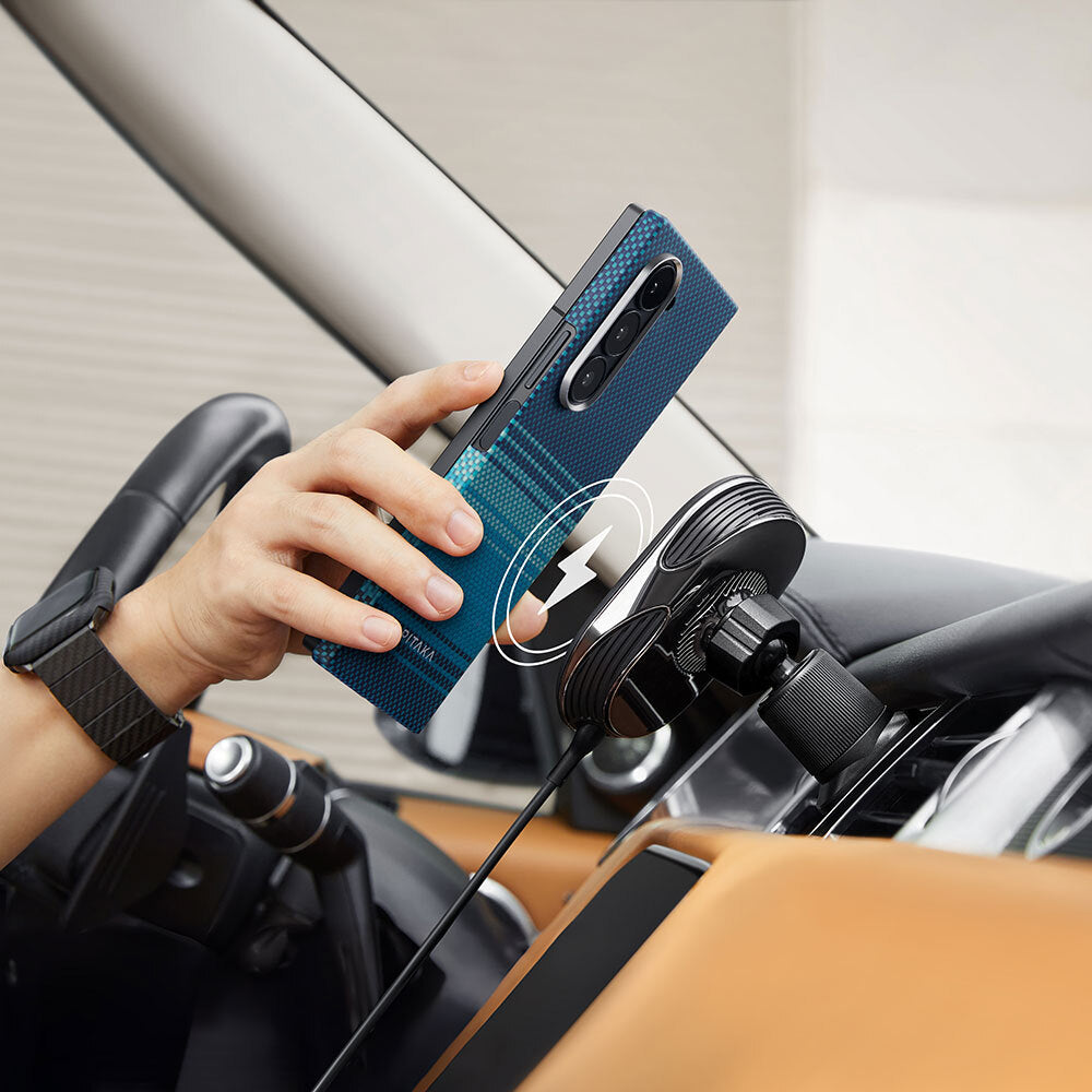 Galaxy Z Fold 6 Kılıf Magsafe Şarj Özellikli Aramid Fiber Pitaka Tactile Woven Sunset-Moonrise Serisi Moonrise Kapak Mavi