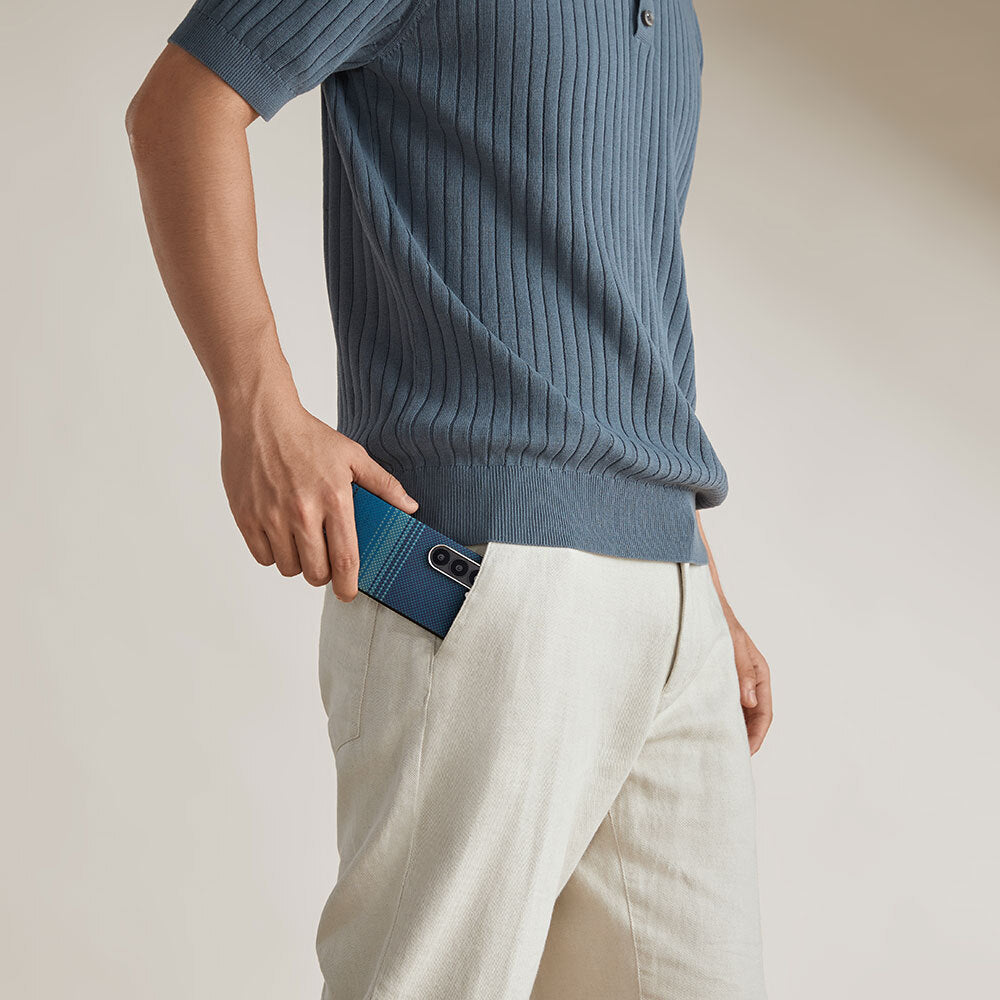 Galaxy Z Fold 6 Kılıf Magsafe Şarj Özellikli Aramid Fiber Pitaka Tactile Woven Sunset-Moonrise Serisi Moonrise Kapak Mavi