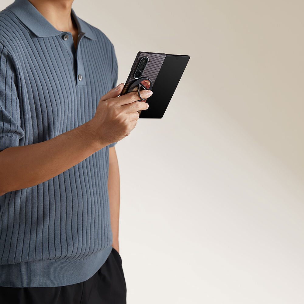 Galaxy Z Fold 6 Kılıf Magsafe Şarj Özellikli Aramid Fiber Pitaka Tactile Woven Sunset-Moonrise Serisi Sunset Kapak Kahverengi